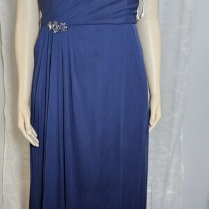 David's Bridal Blue Ruched One Shoulder Gown